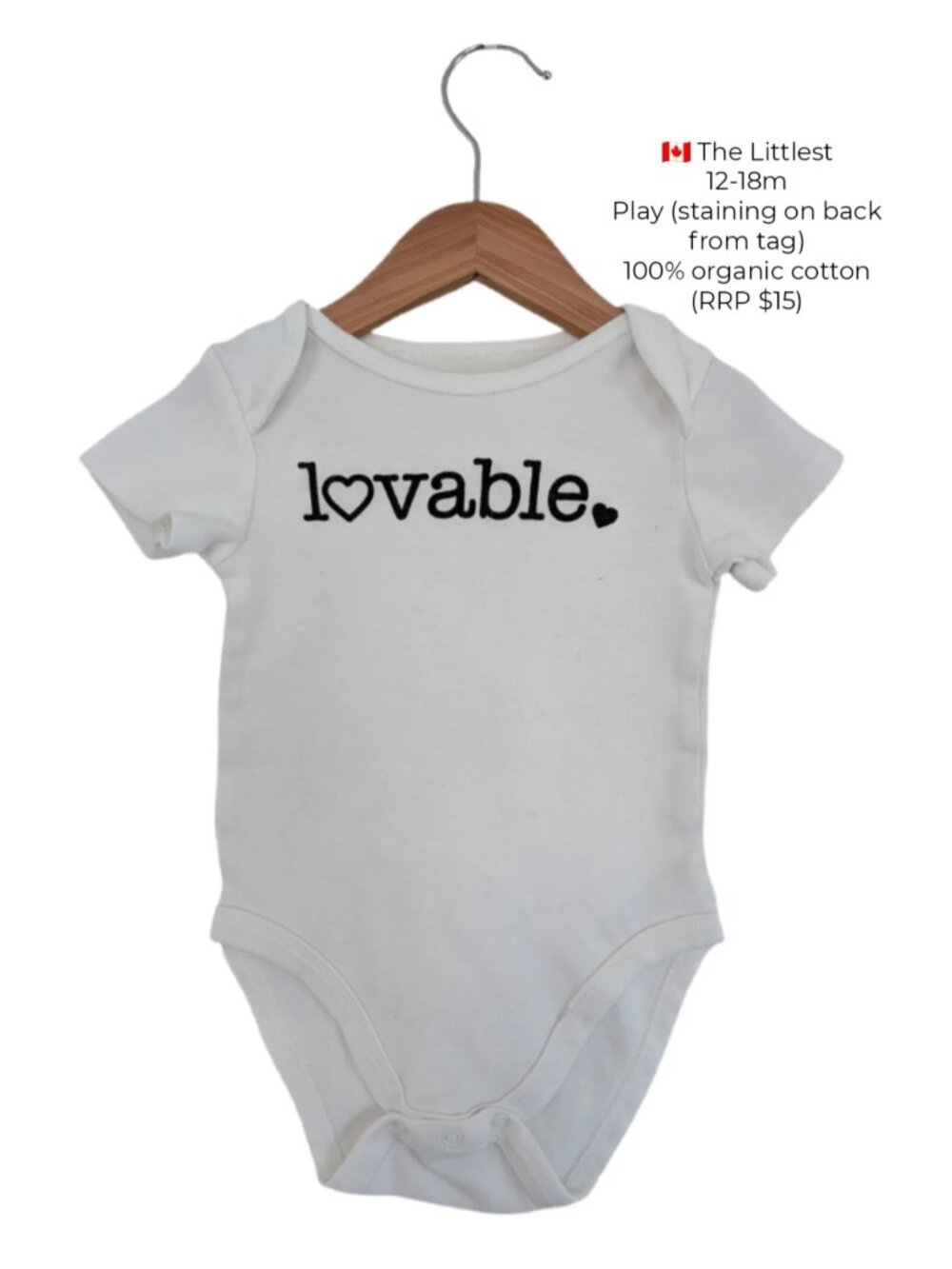 🩵 4/$20 The Littlest "Loveable" White Onesie Bodysuit 12-18m